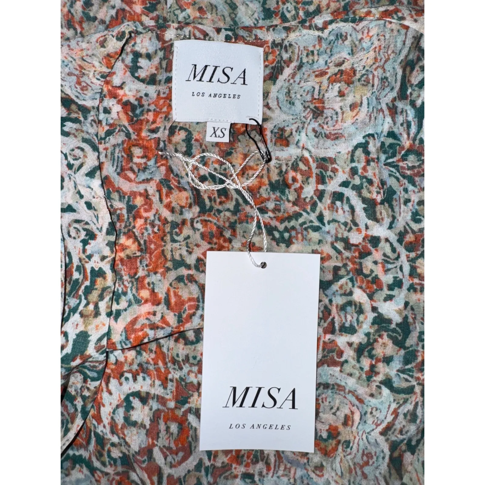 MISA Los Angeles Floral Barroco Print V Neck Long Sleeve Belted Mini Dress XS - Image 9