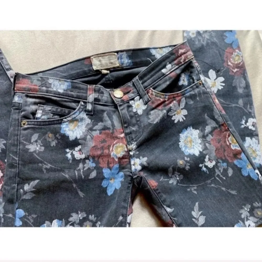 Current/Elliott Black Floral Skinny Stiletto Ankle Jeans Low Rise Size 24 XS - Image 6