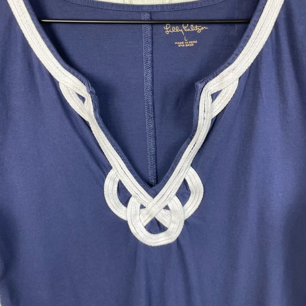 Lilly Pulitzer Brewster Contrast Trim T-Shirt Dress Pima Cotton Navy Size Large - Image 7
