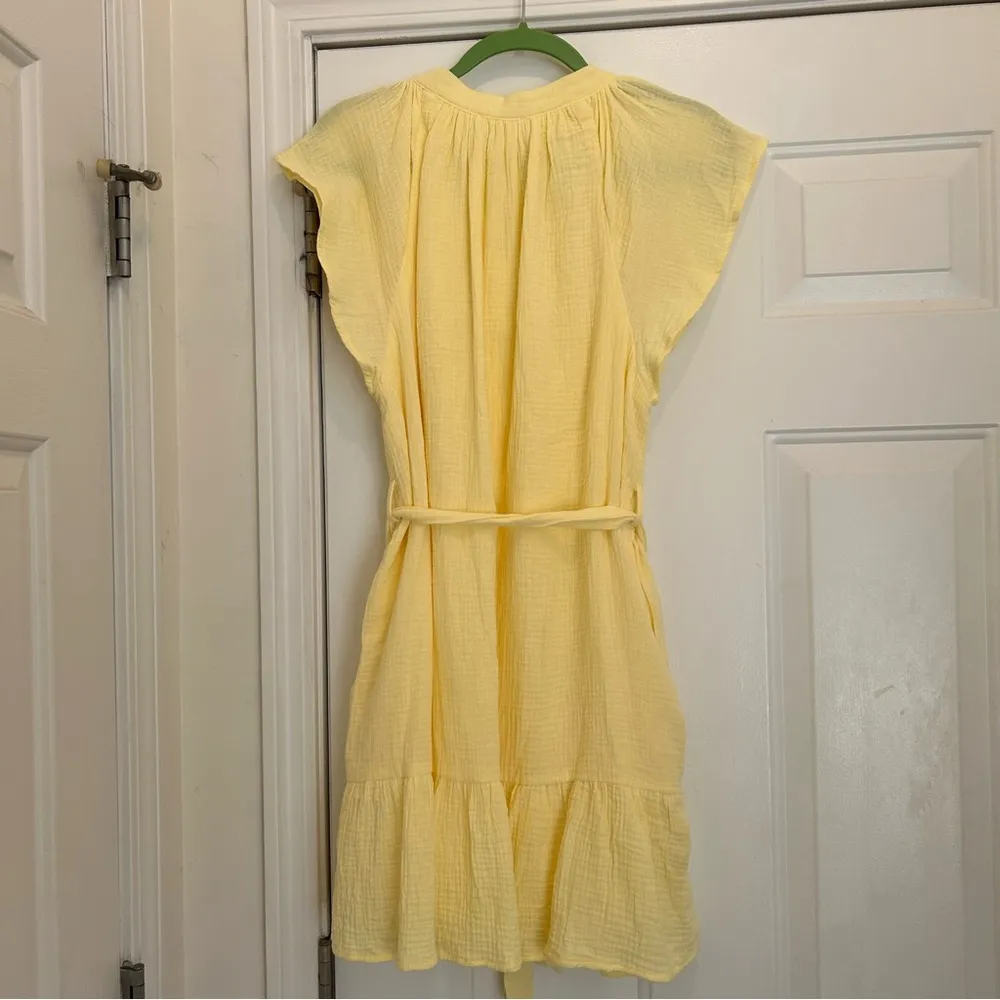 NEW Victoria Dunn Cotton Gauze Butter Yellow Ruffle Dress with Waist Tie Size L - Image 5