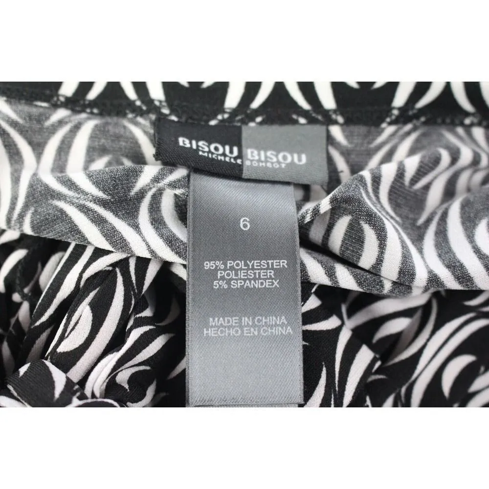 BISOU BISOU Womens Black & White Print Wrap Dress Stretch Workwear Size 6 - Image 7