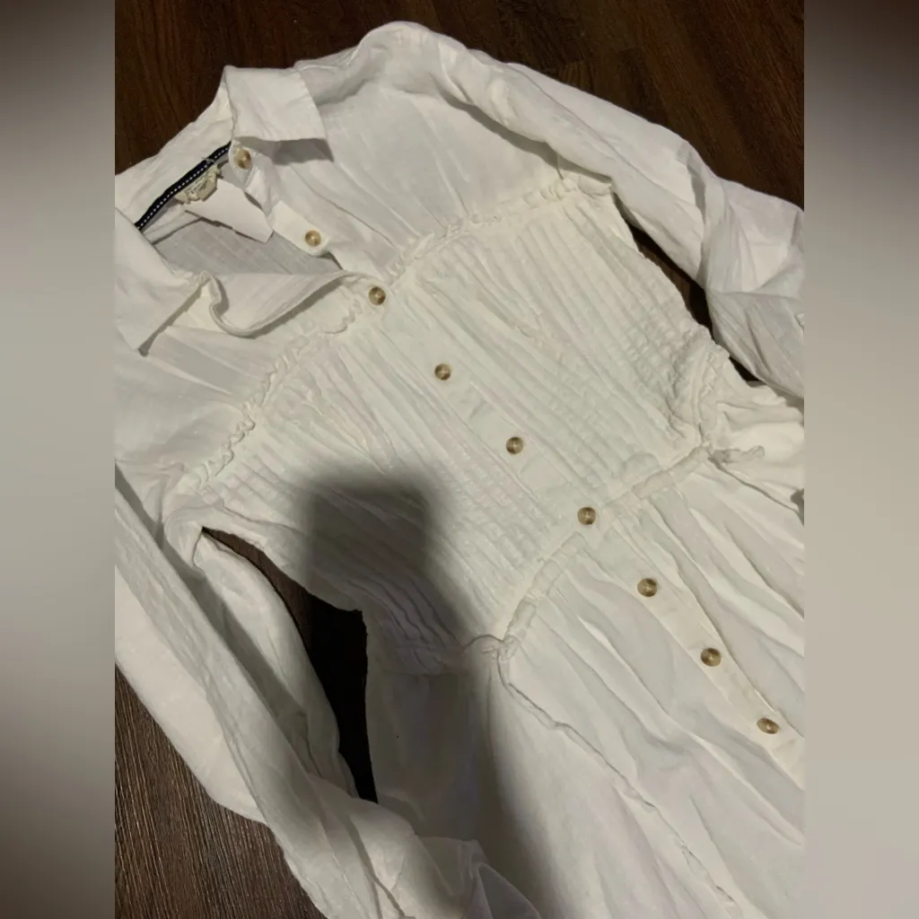 Pilcro Shirred Corset Buttondown Dress blogger fav midi casual formal fall $148 White Size XS - Image 5