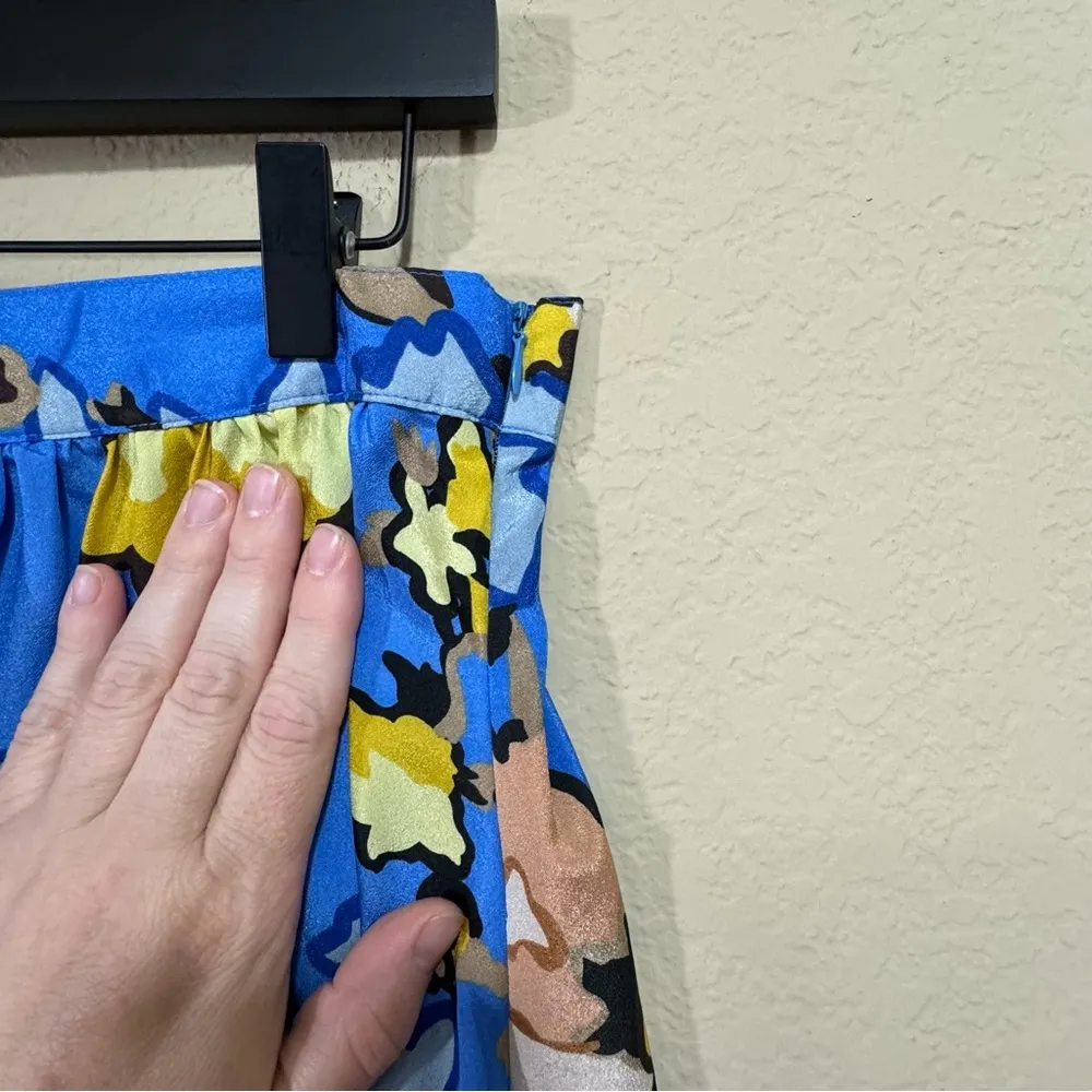 Women's Vivienne Tam Blue Yellow Tan Floral Knee Length Skirt Sz 12 Unlined Y2K - Image 7