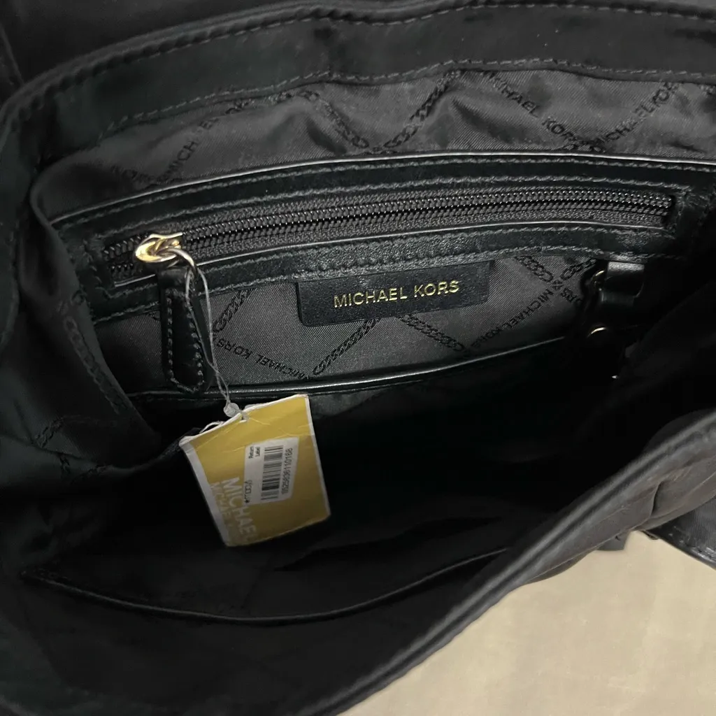 🖤 MICHAEL Michael Kors Leila Small Flap Backpack – Black Gold Studded Nylon - Image 13