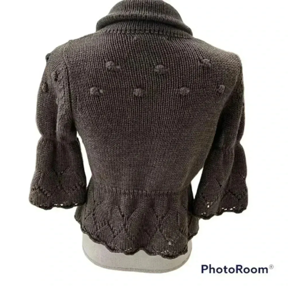 HEKLA & Co Made in Italy Womens Gray Wool Blend Cardigan wrap Sweater Si… Brown - Image 9