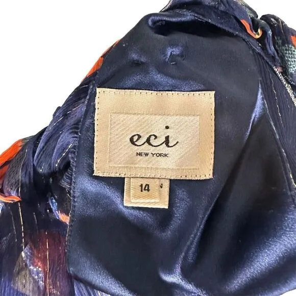 ECI‎ Women's Size 14 Blue Floral Sleeveless Knee-Length Sheath Dress Silk - Image 6