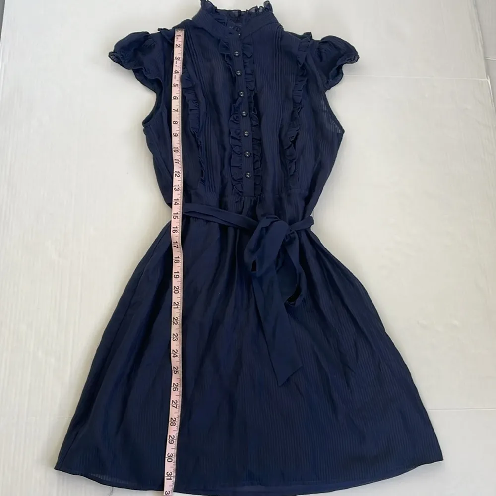 Heritage 1981 Navy Blue Dress Ruffles Silk Cotton Blend S/P Peasant Cottagecore - Image 13