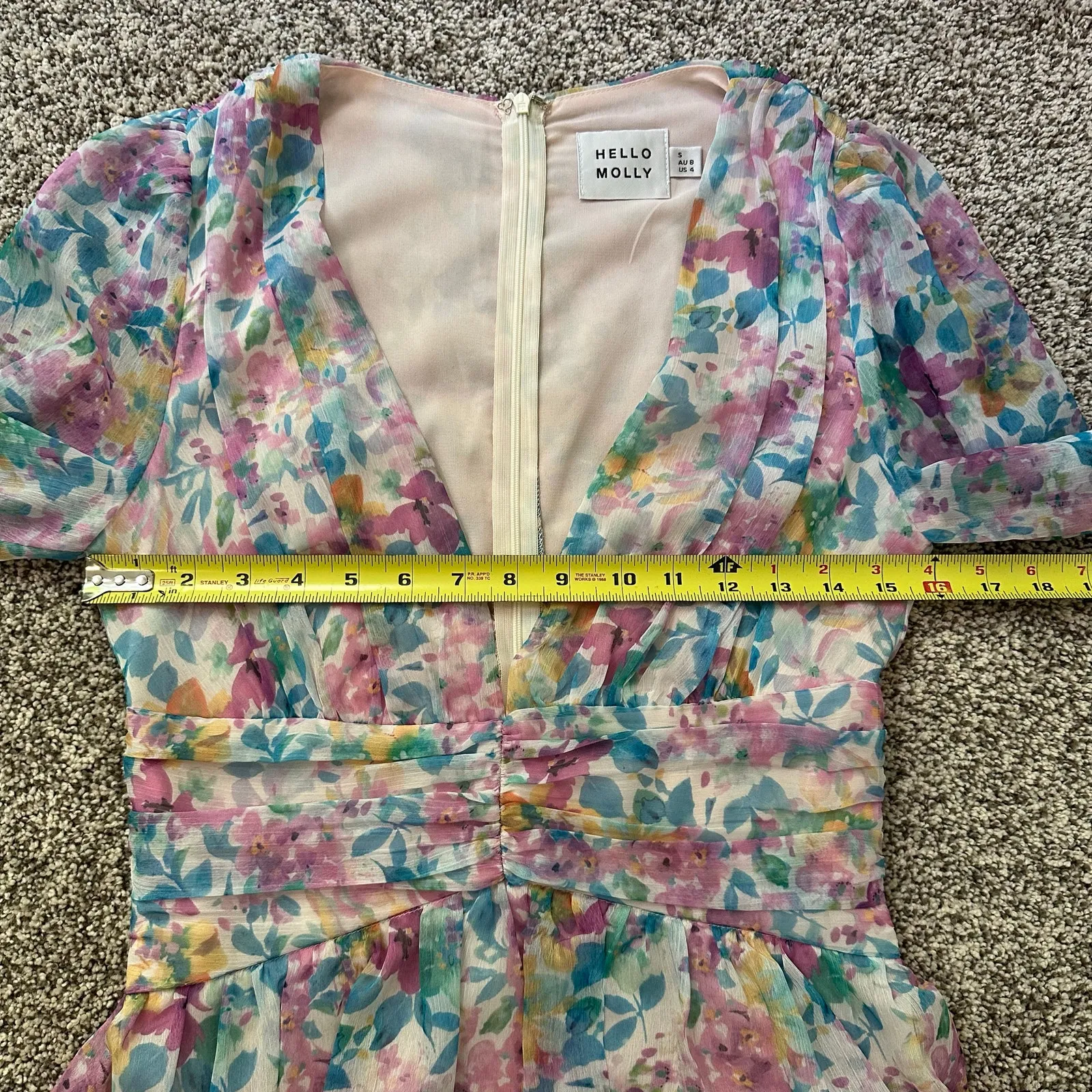 Hello Molly purple, blue & white floral v-neck long sleeve mini dress size 4 - Image 11