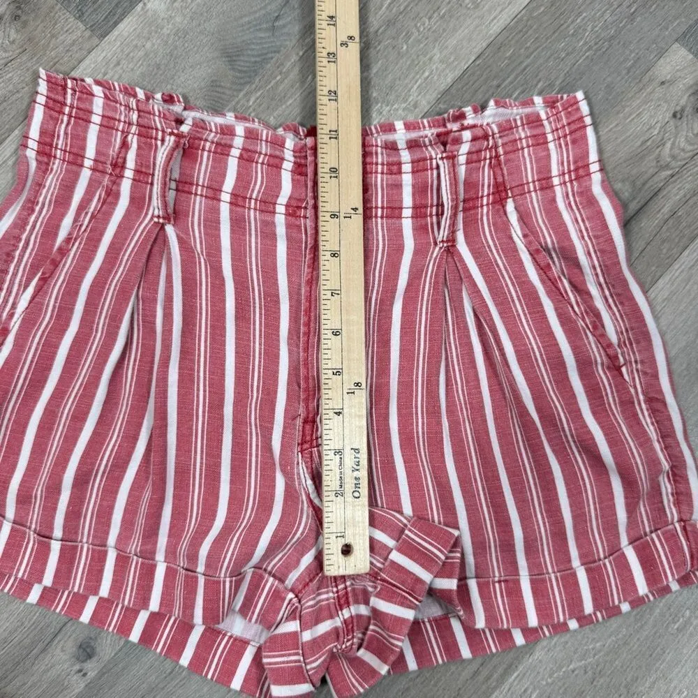American Eagle Striped High Waist Paperbag Linen Blend Shorts Red White 4 - Image 15