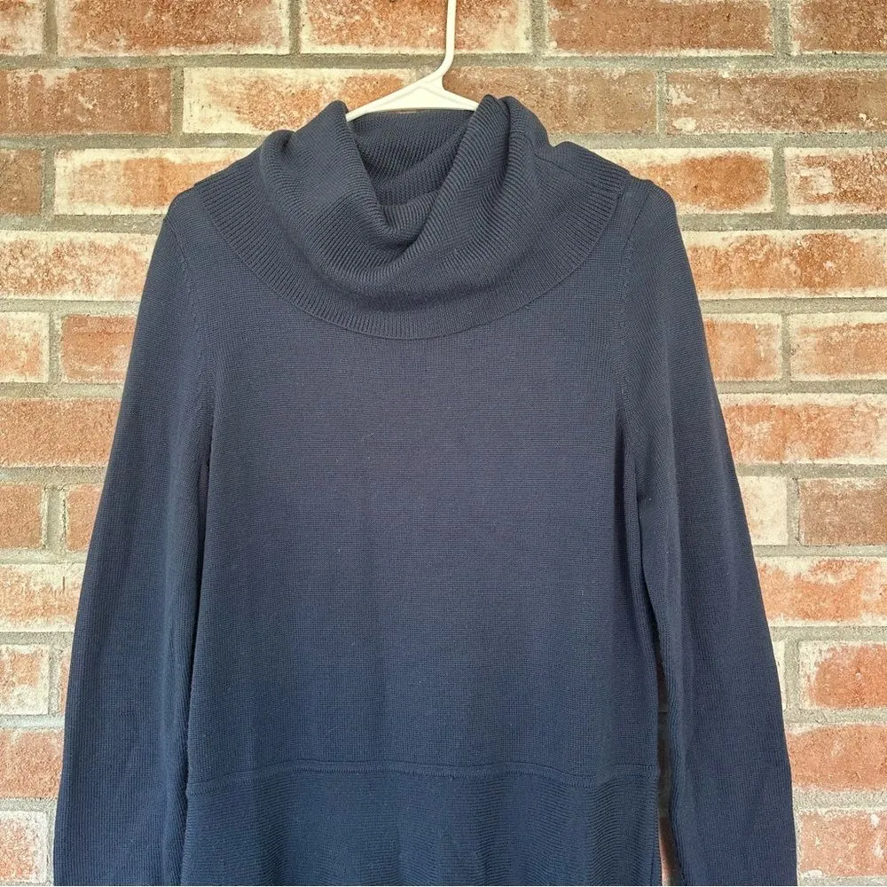 Vineyard Vines 100% Merino Wool Sweater Dress Cowl Neck Women’s Large Navy White - Image 2