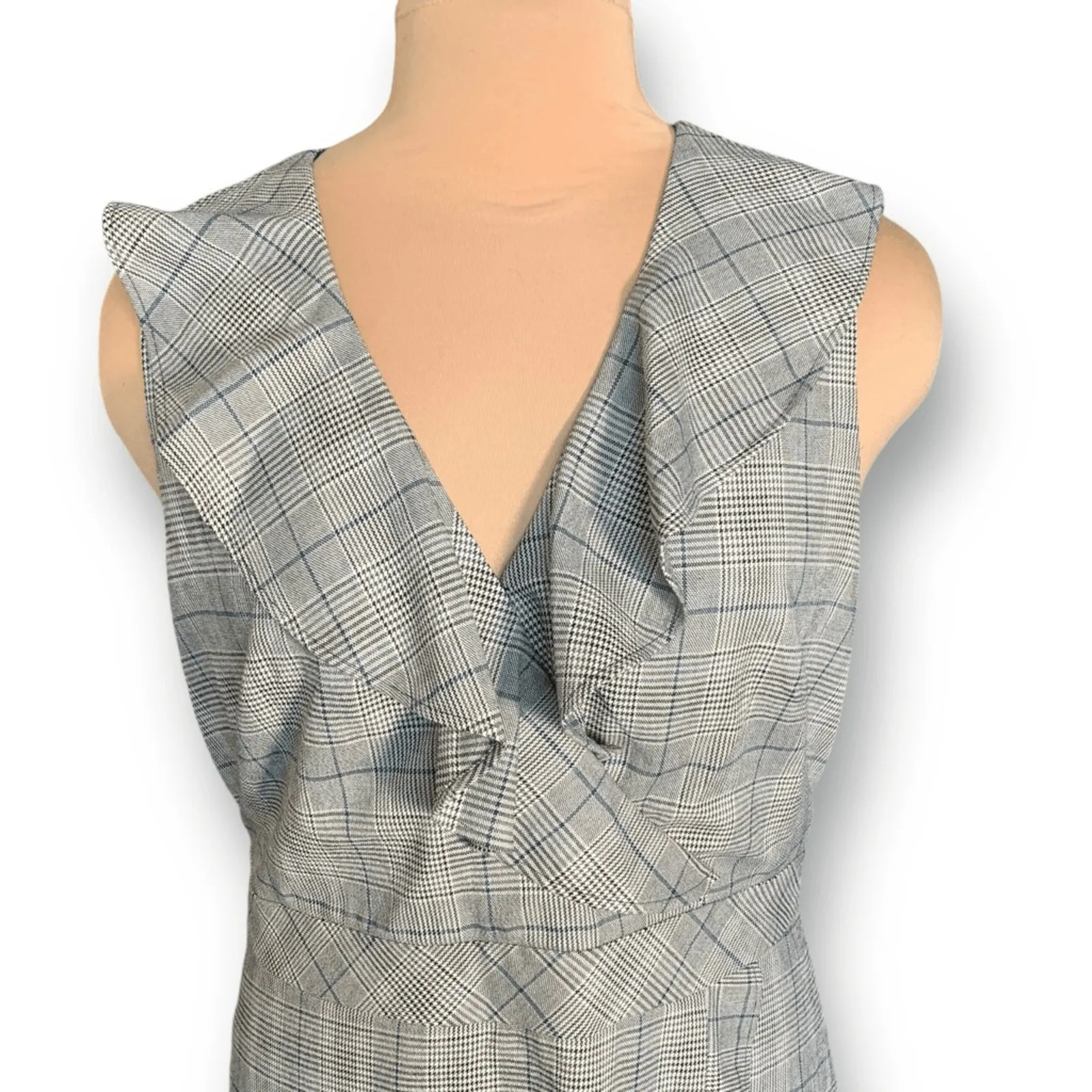 Kate Spade New York Gray Ruffle Plaid Sleeveless Dress Size 14 Glen Plaid Check - Image 3