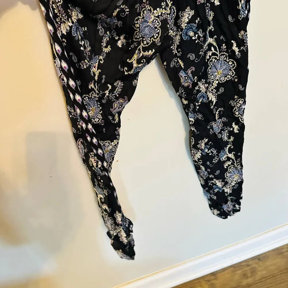 REBECCA TAYLOR Black Navy Floral Paisley Print Silk Blend Jumpsuit Romper Size 6 - Image 9