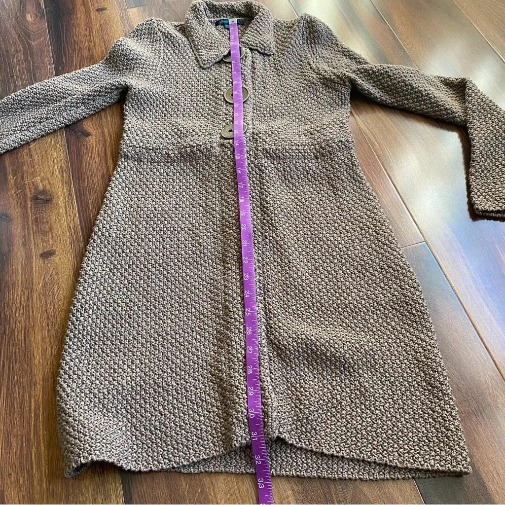 Boden 100% Cotton Heavy Crochet Knit Duster Long Cardigan Jacket Snap Brown Size 8 - Image 7