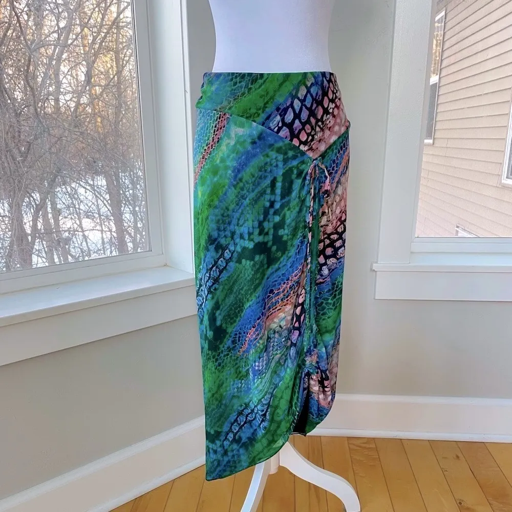Vintage Y2K Mesmerize Emerald Green Low Rise Stretch Mesh Maxi Skirt Sz S - Image 2