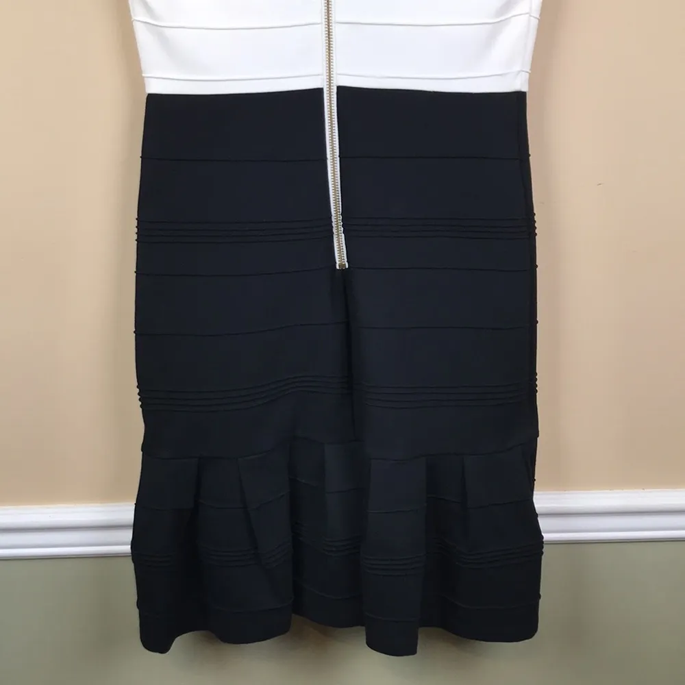 Ted Baker Women’s Color Block White Black Ribbed Bandage Ruffle Hem Dress Size 6 - Image 7