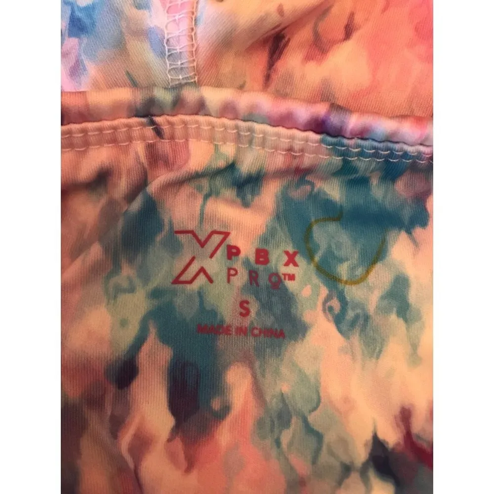 pbx pro pink and blue cotton candy like print athletic leggings size small - Image 5