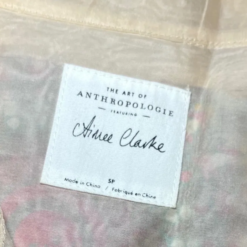 Anthropologie Aimee Clarke Silk Watercolor Sheer Button Up Shirtdress Midi Sz S - Image 7