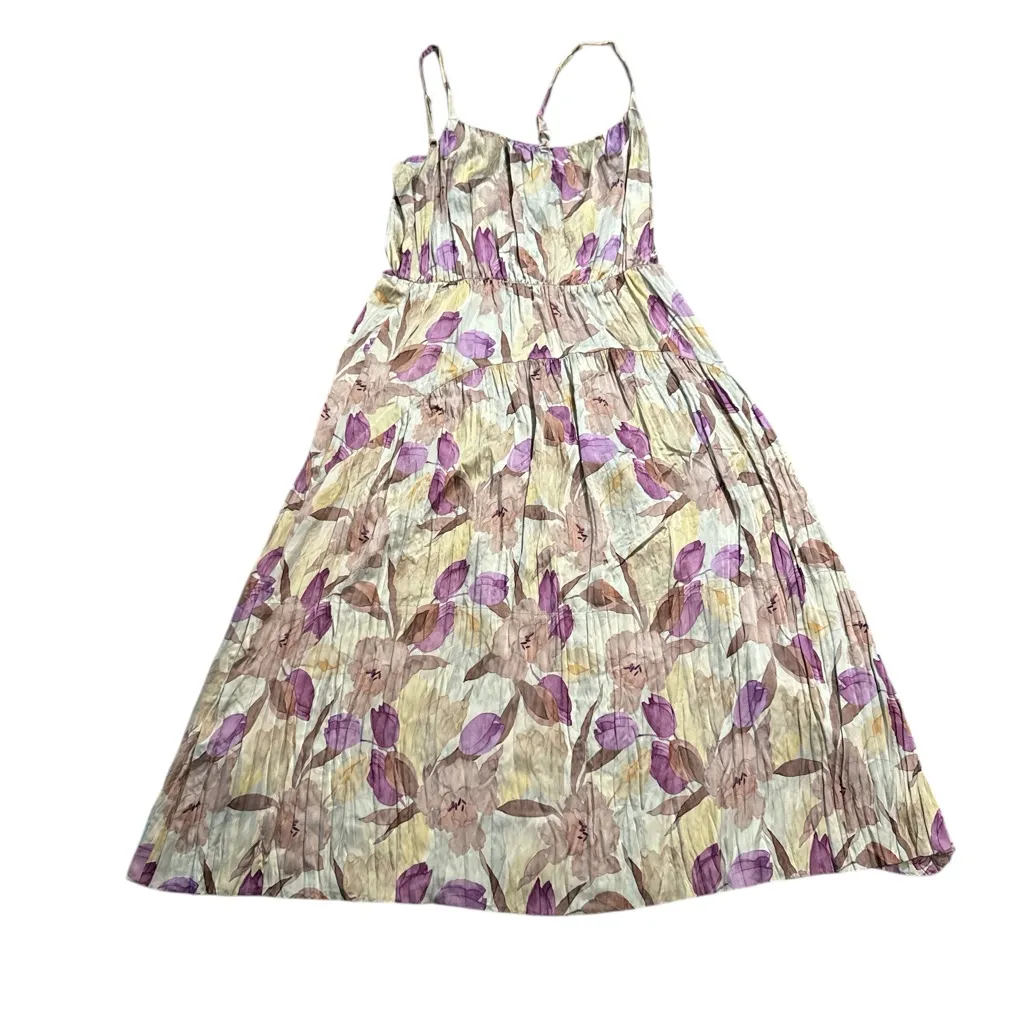 VINCE Nouveau Magnolia Crushed Satin Cami Midi Dress M Pleated Floral Print - Image 6