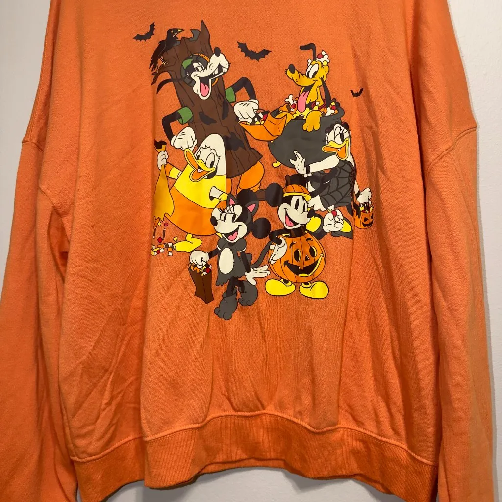 Disney Halloween Sweatshirt Women’s XXL Mickey Friends Orange Graphic - Image 3