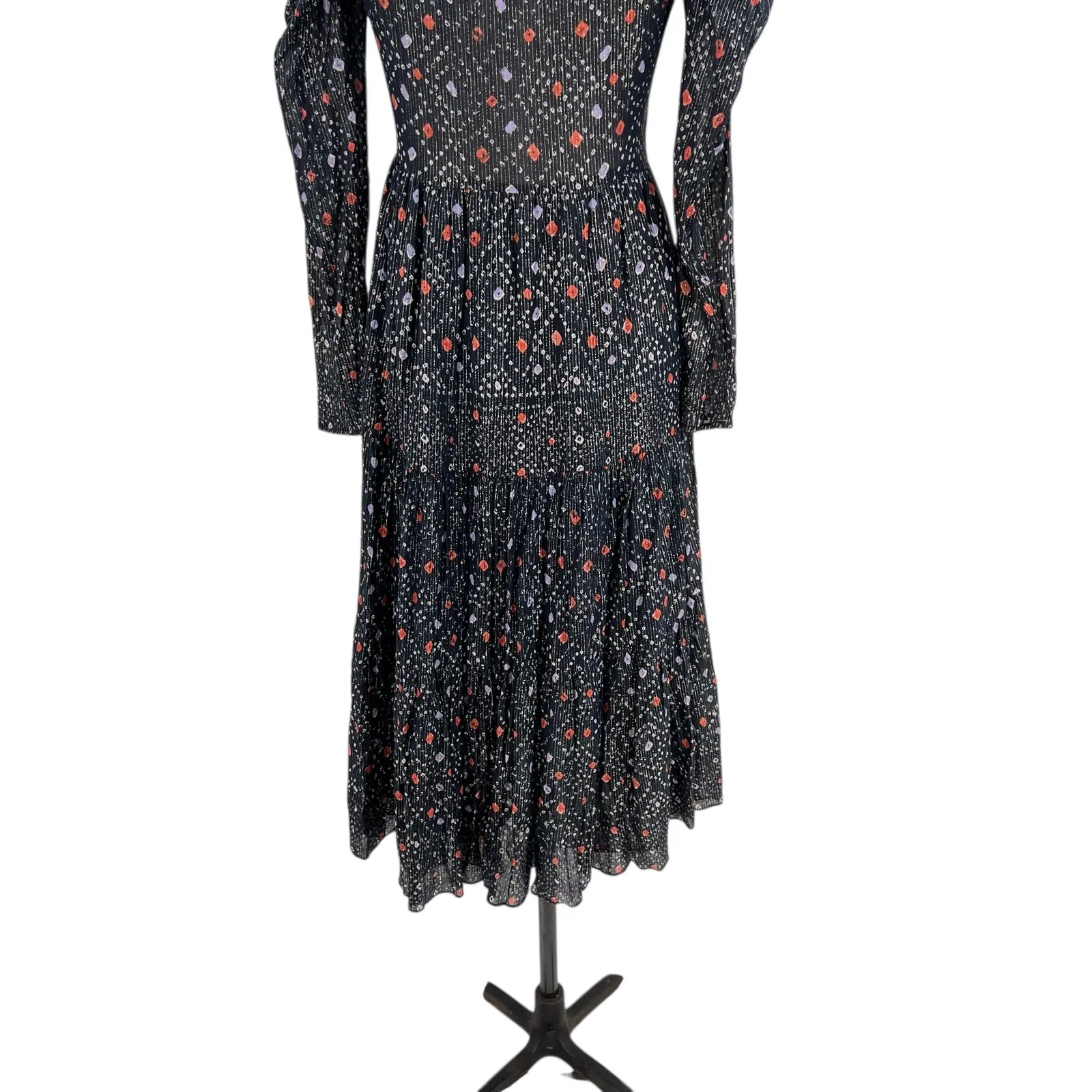 UIla Johnson Miya Printed Dress Long Sleeve Metallic Navy Blue Size US 2 - Image 14