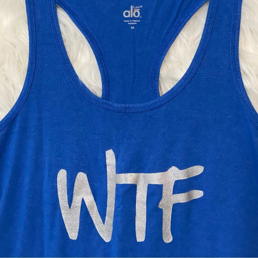 Alo CoolFit Blue Racerback Tank Top ‘WTF’ Size Medium - Image 4