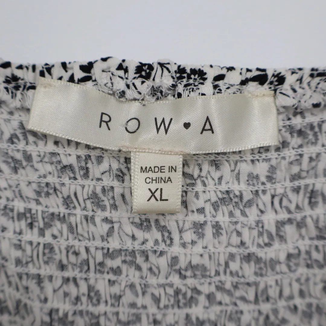 ROW A Floral Print Smocked Sundress Mini Dress Black White XL - Image 5