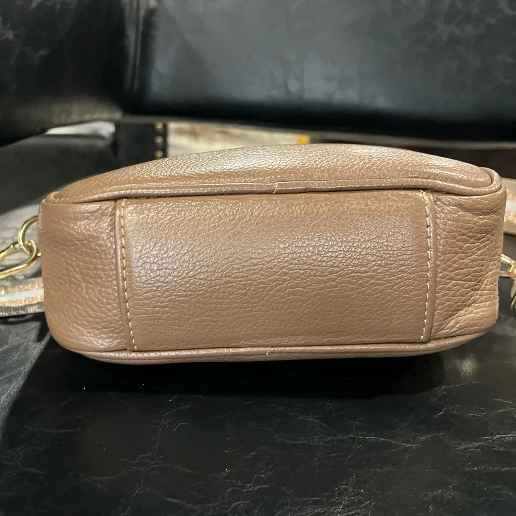 Elie Beaumont Taupe Leather Crossbody | Metallic Rose Gold EB Strap | Like New Tan - Image 9
