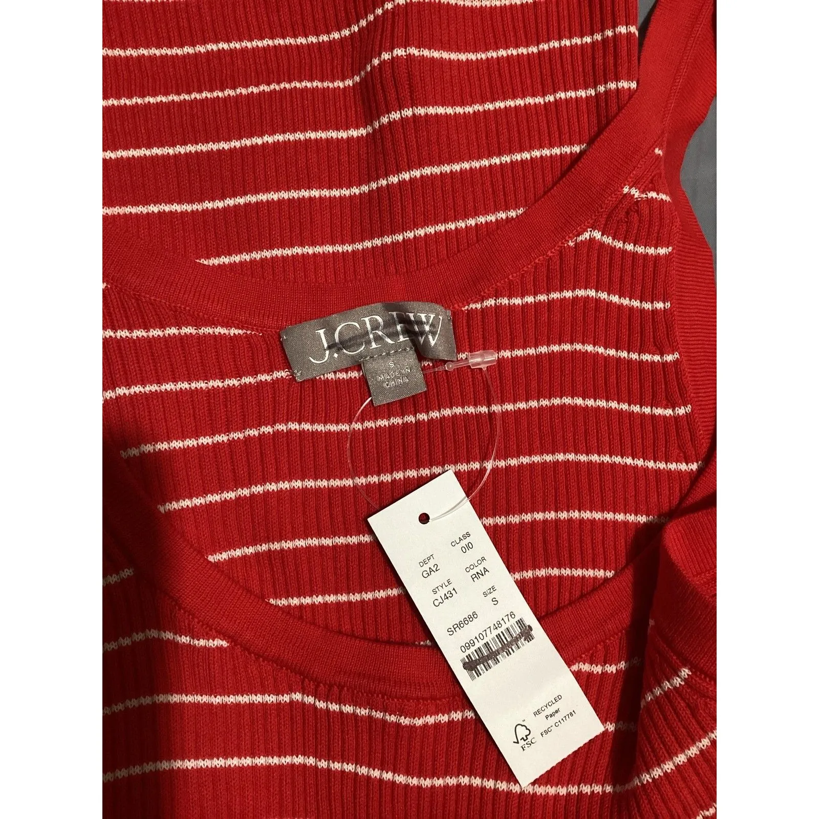 J Crew Tank Top Womens Small Red White Striped Ribbed Knit Sleeveless Shirt NWT - Image 5