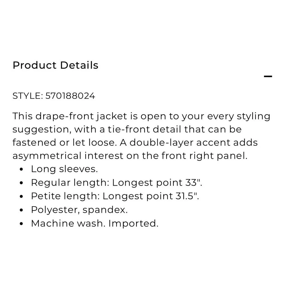 Chicos Tie Front Draped Minimalist long Jacket Black Lagenlook Womens 2 L 12 - Image 9