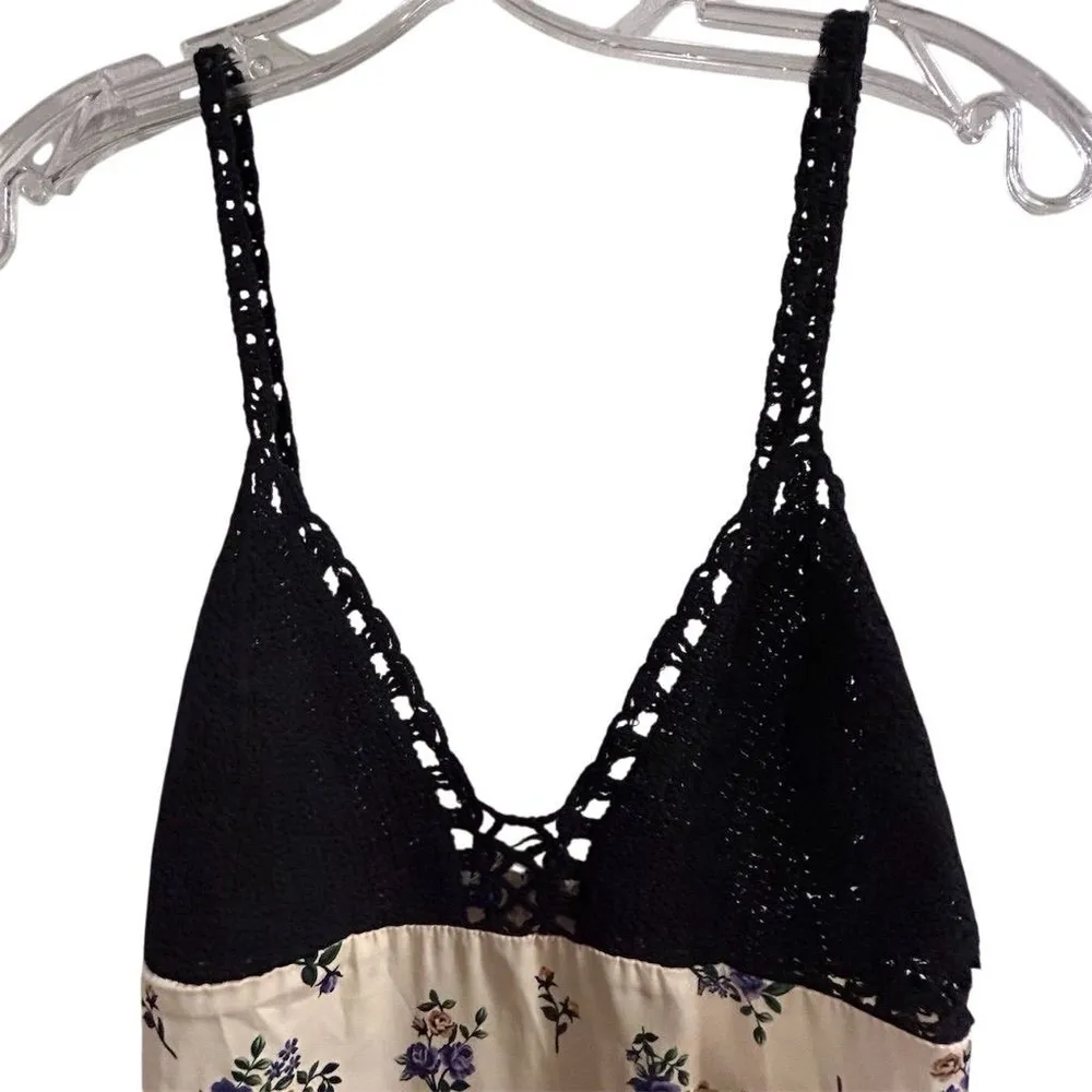 Zara Women's M Satin Floral Maxi Dress Crochet Top Party Cocktail - Image 2