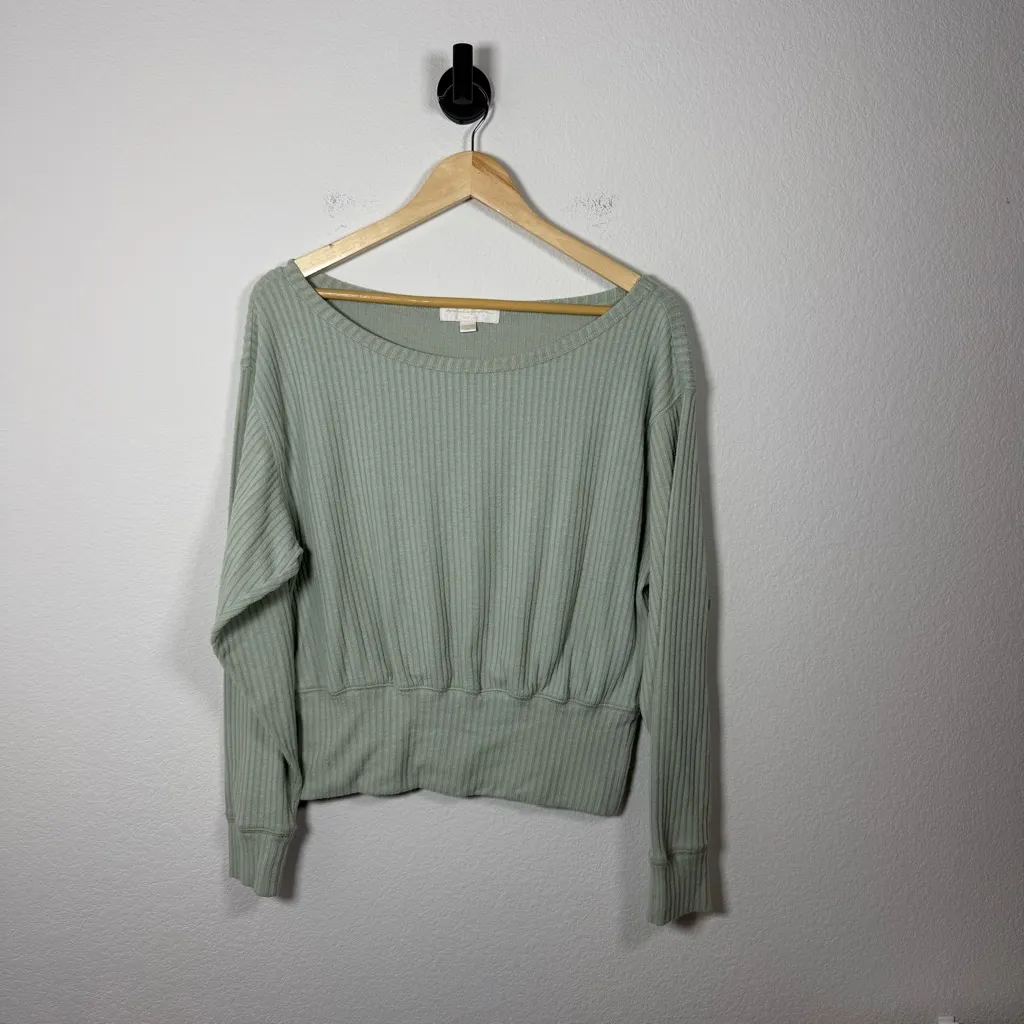 Spiritual Gangster Women’s Ballet Rib Banded Hem Pullover in Sage Green M - Image 7