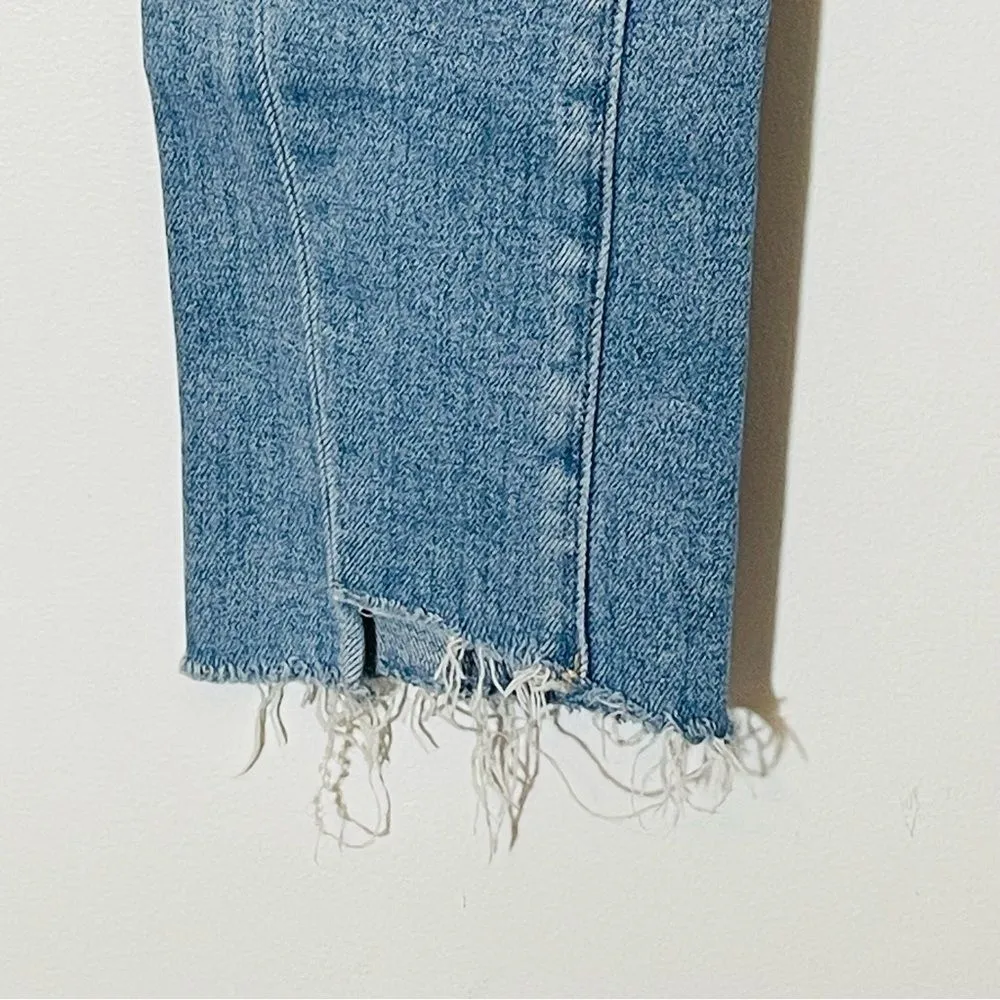 PAIGE Light Wash Frayed Raw Hem Sarah Slim Jeans in Size 24 EUC - Image 5