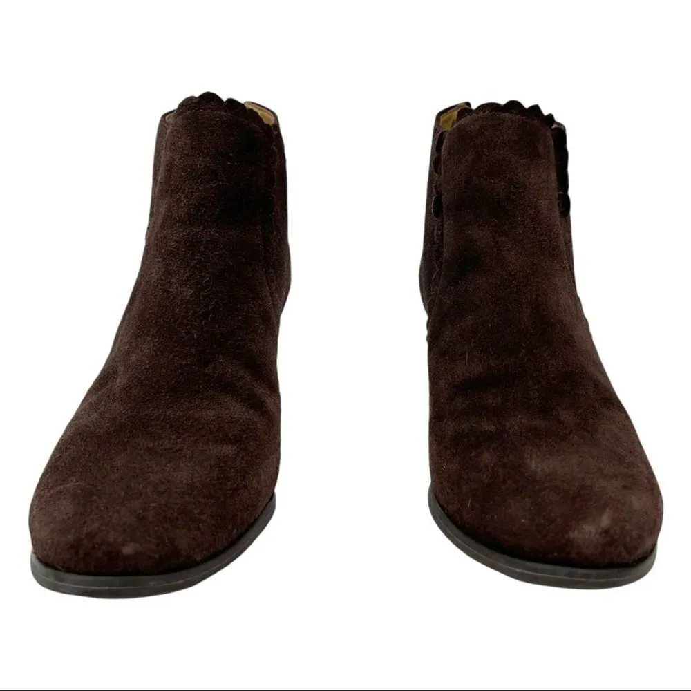 Jack Rogers Wedge Ankle Bootie Emery Dark Espresso Scalloped Trim Suede Size 6 - Image 8