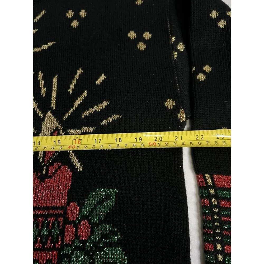 Christmas Knitted Sweater Black Candles Metallic Thread SZ Small Ugly Sweater - Image 4
