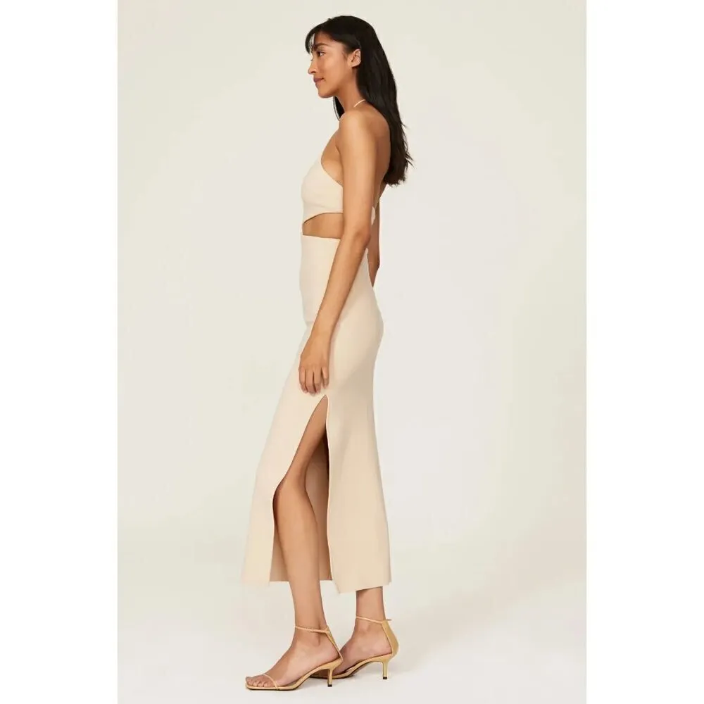 BEC & BRIDGE Iris Cut-Out Halter Midi Dress Side Slit in Cream Beige Size US 8 - Image 15