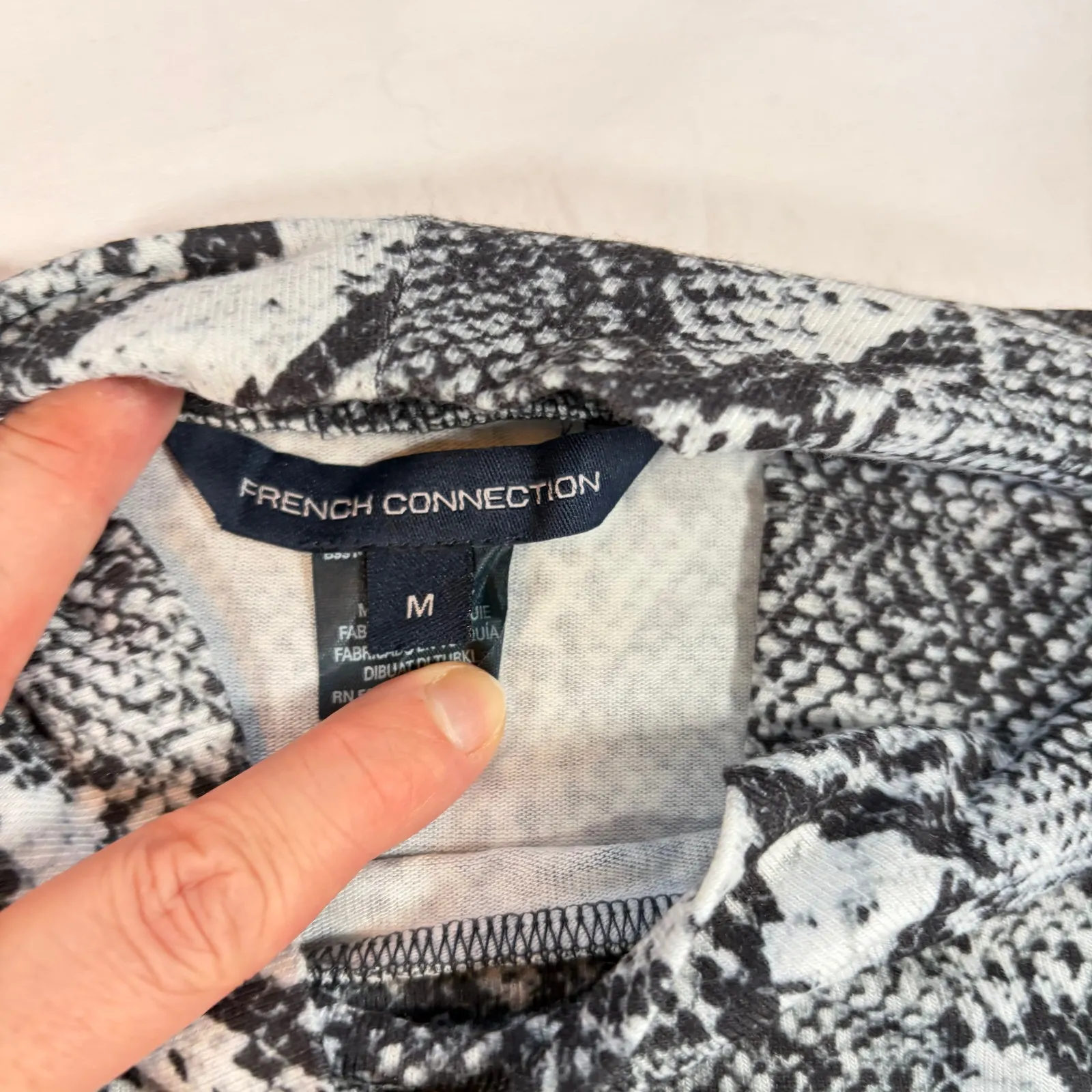 French Connection womens snake skin print mock neck black gray top.  Size M - Image 4