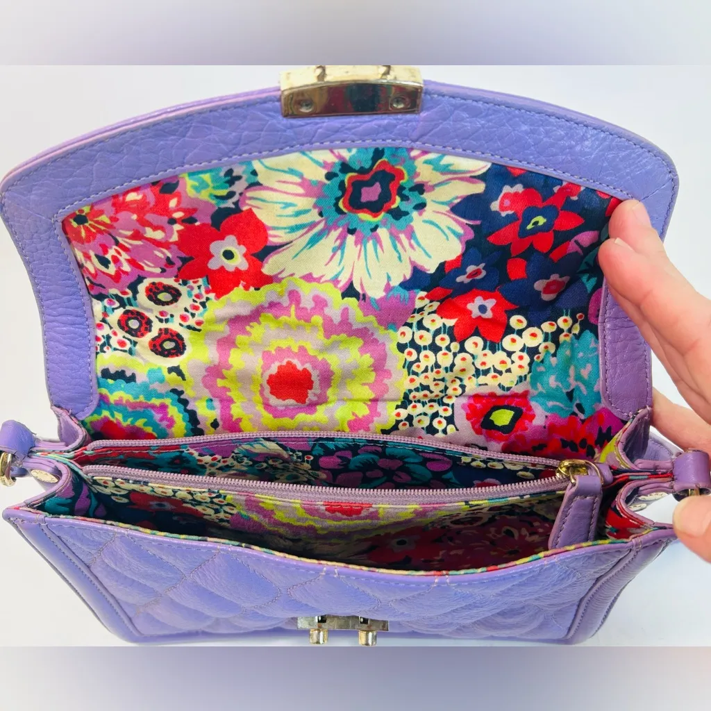 Vera Bradley Quilted Tess Crossbody Purse in Purple/Lavender Leather - Image 9