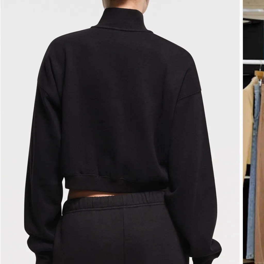 SKIM: Half-Zip Cotton Fleece Mock Neck Sweatshirt NWT Onyx Sold out - Image 2