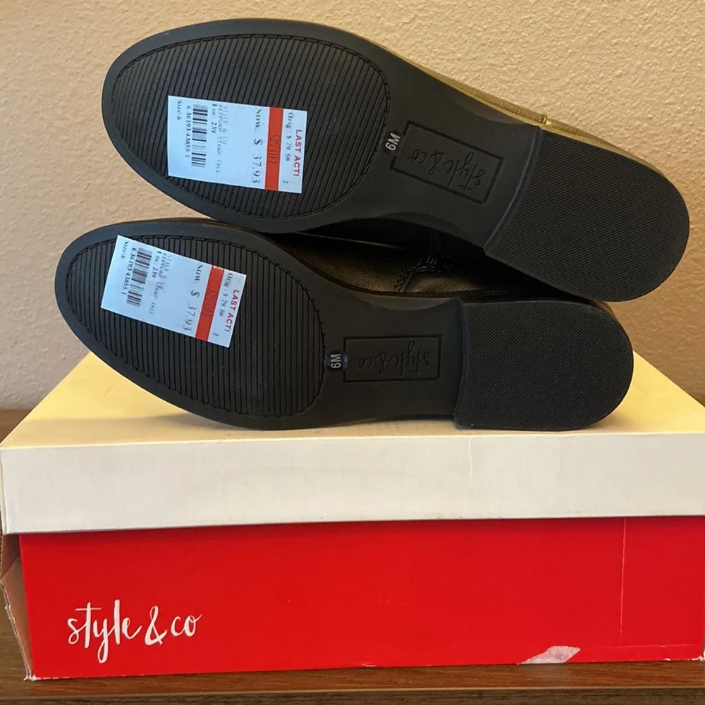 “Keppur” Black Vegan Leather Tall Knee High Slouchy Riding Boots 6M - Image 9