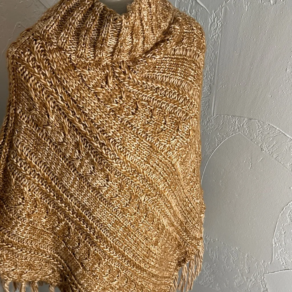 Time and Tru Tan Knit Poncho with Fringe Brown Size undefined - Image 4