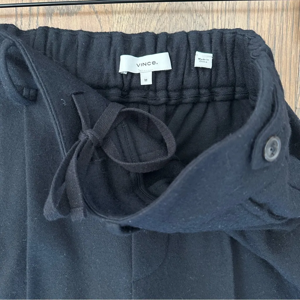 Vince Wool Blend High Waist Pleated Flannel High Waist Trouser in Black Medium - Image 6