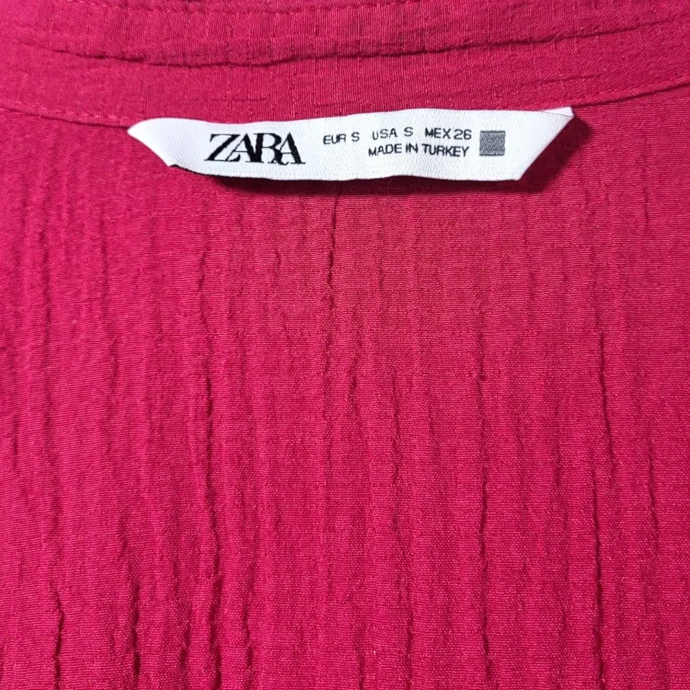 Zara Belted Wrap Long Sleeve Gauzy Mini Dress in Fuchsia Pink - Image 8
