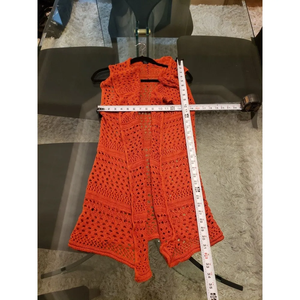 Rue 21 Womens Orange 100% Acrylic Sleeveless Open Front Cardigan Sweater Medium - Image 8