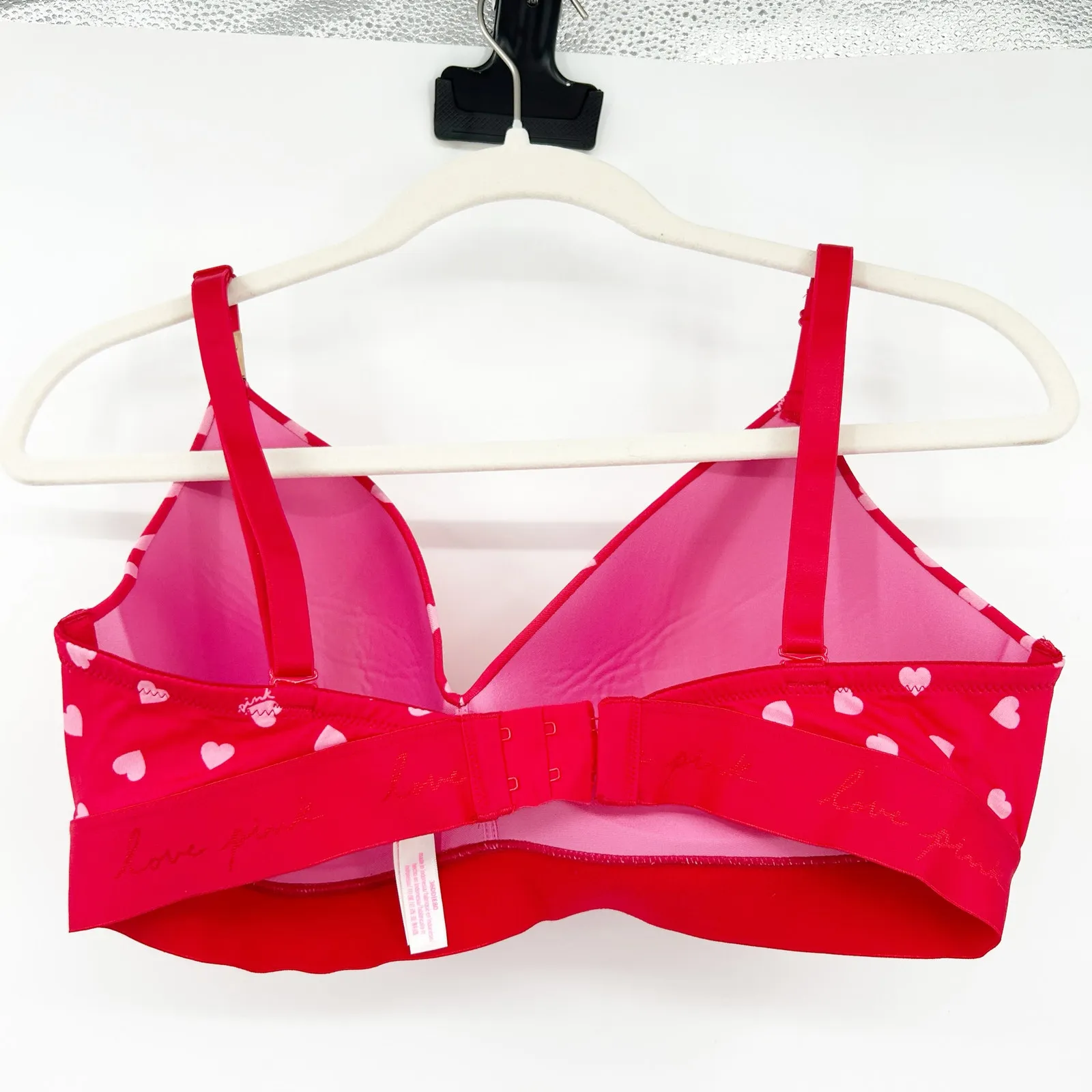 NWT Victorias Secret VS PINK Lightly Lined Wireless‎ Heart Print Bra 36DD Red - Image 10