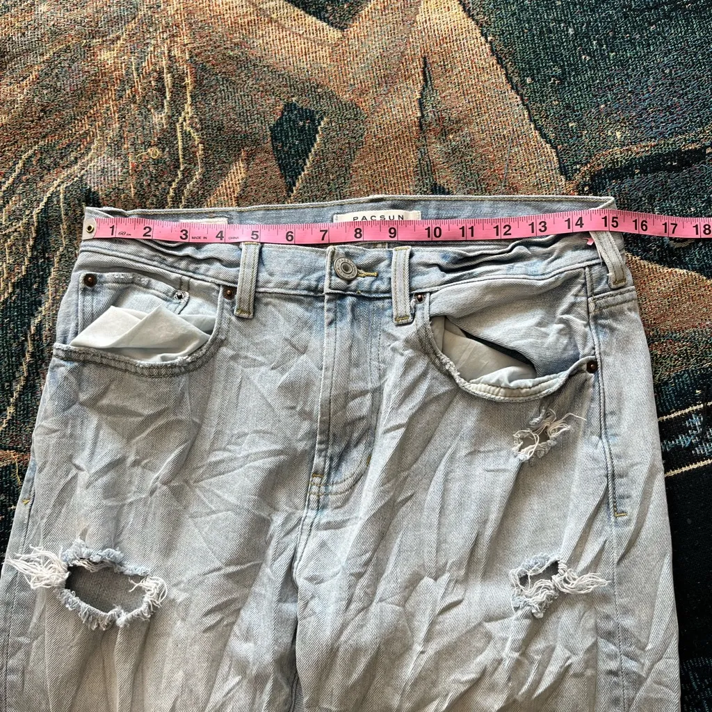 Pacsun Slim Taper Jeans Light Wash Raw Hem Distressed Mid Rise Women’s 30X30 Y2K - Image 13