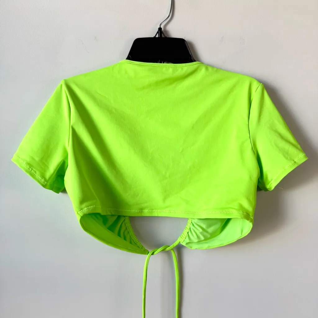 Skims Swim Ruched T-Shirt Crop Top Neon Green S - Image 5