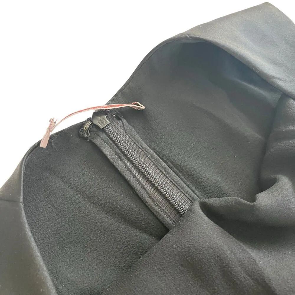 RED Valentino Black Satin Pleated Lace Panel Sheath Cocktail Dress Size 42/US 8 - Image 3