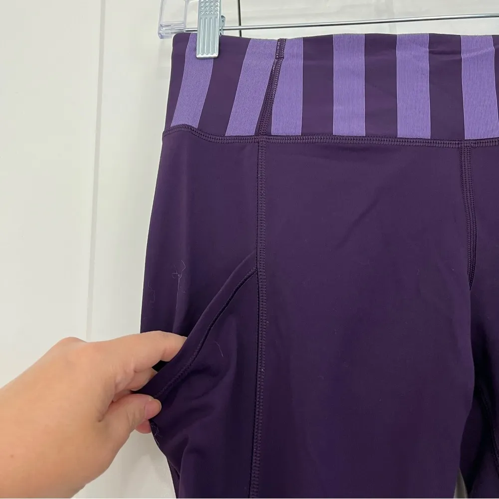 Lululemon Size 6 Purple Stripe Ruched Speed Tight III Leggings with Side Pockets - Image 4