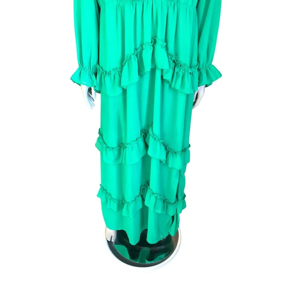 Boohoo Green Ruffle Long Sleeve Maxi Dress - Image 4