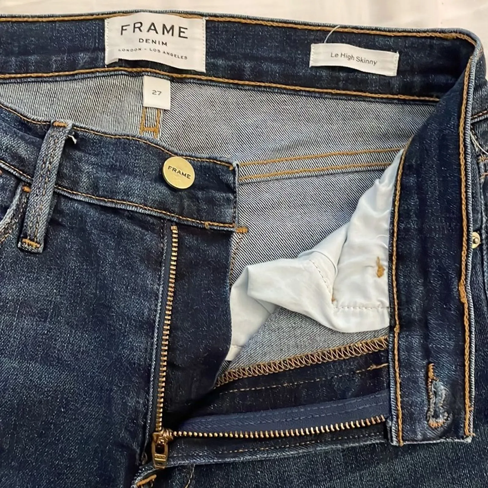 Frame Le High Skinny Denim Blue Jeans Womens 27 Distressed Dark Wash Raw Hem - Image 10